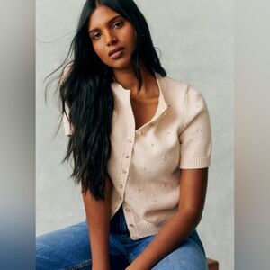 Sezane Kyle Short-Sleeve Knit Cardigan Sweater